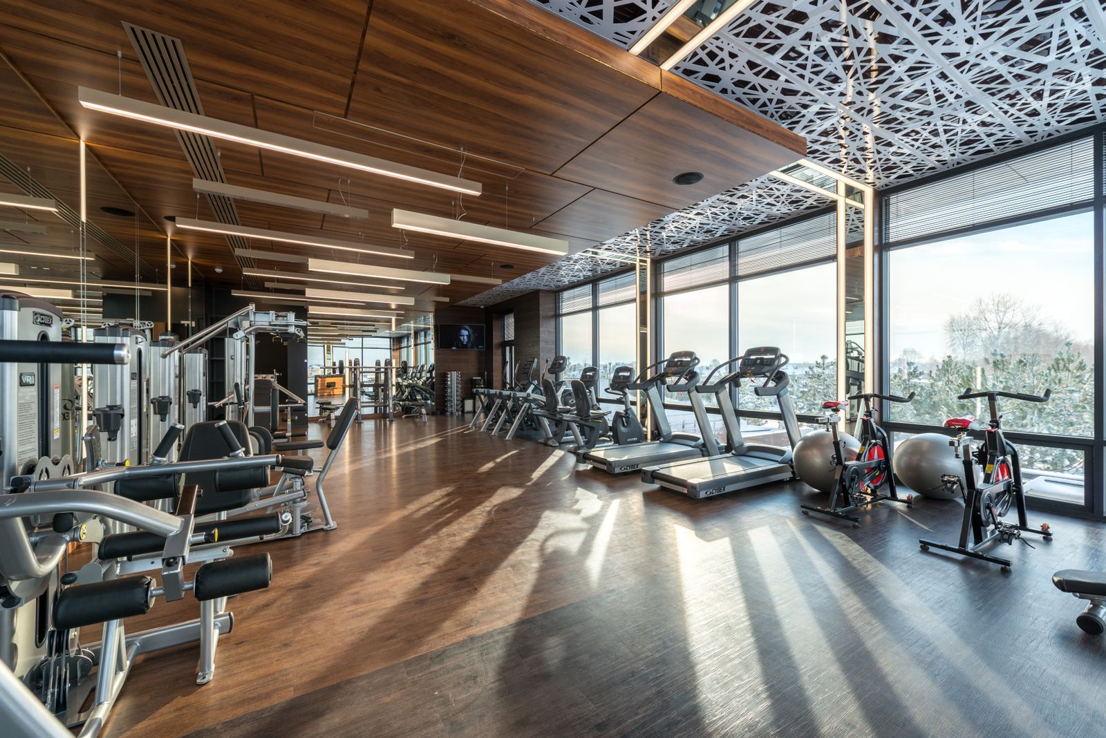 Weights and machines on a gym floor