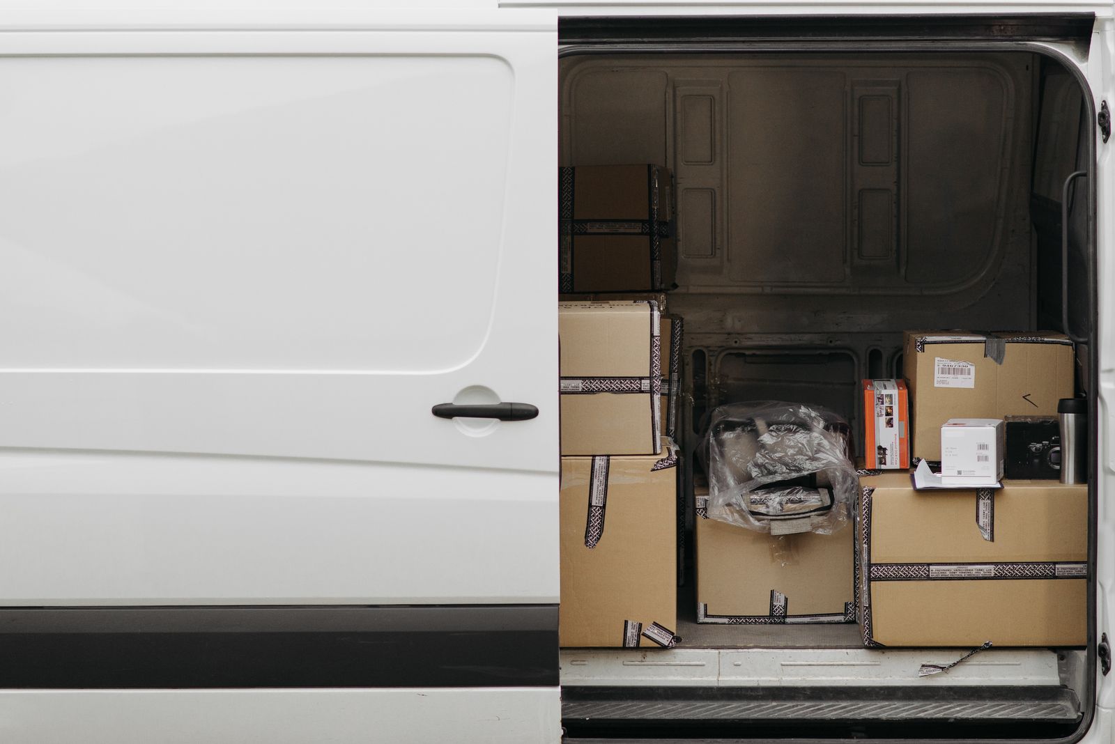 A delivery van loaded with parcels