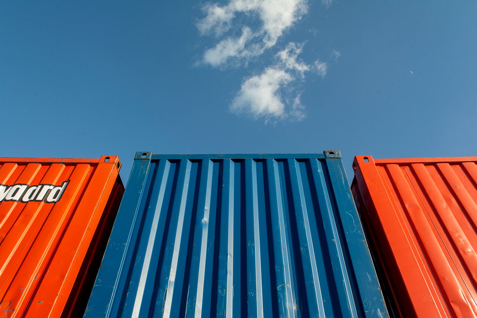 Stacked shipping containers at a port