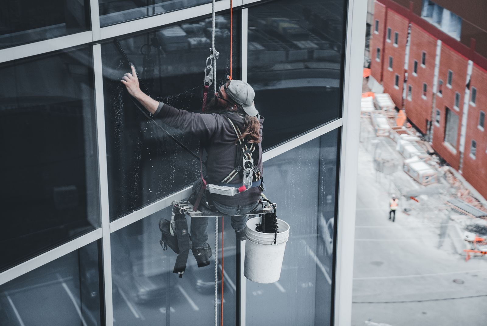 A maintenance worker on site in a commercial building
