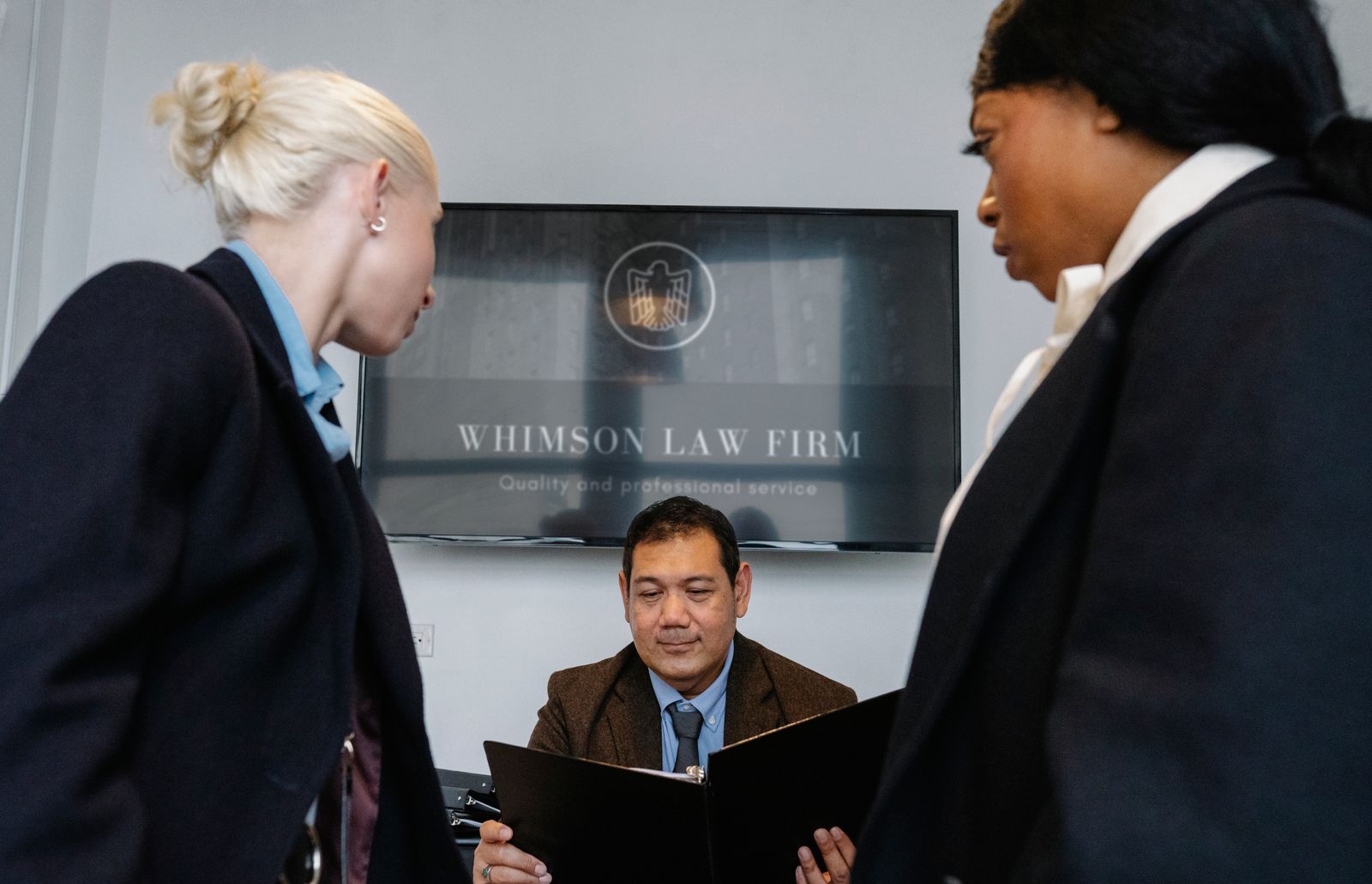 A law firm interior, files and bound volumes